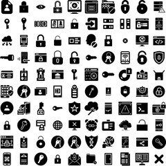 Collection Of 100 Access Icons Set Isolated Solid Silhouette Icons Including Symbol, Concept, Accessibility, Digital, Access, Disabled, Technology Infographic Elements Vector Illustration Logo