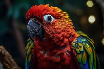  Beautiful red macaw parrot sitting on a branch in the zoo, generative Ai