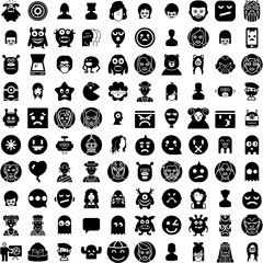 Collection Of 100 Character Icons Set Isolated Solid Silhouette Icons Including Character, Flat, Design, Vector, Isolated, Illustration, Set Infographic Elements Vector Illustration Logo
