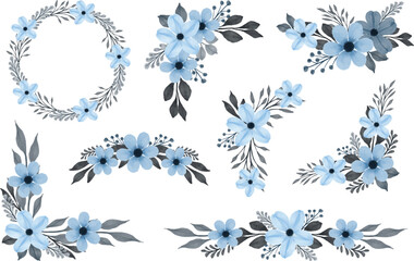 arrangement of light blue watercolor floral frame