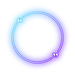 Neon Blue Purple circle quote frame with quotation marks