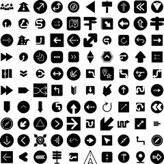Collection Of 100 Direction Icons Set Isolated Solid Silhouette Icons Including Vector, Symbol, Background, Illustration, Arrow, Direction, Sign Infographic Elements Vector Illustration Logo