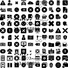 Collection Of 100 Error Icons Set Isolated Solid Silhouette Icons Including Icon, Error, Problem, Warning, Alert, Message, Web Infographic Elements Vector Illustration Logo