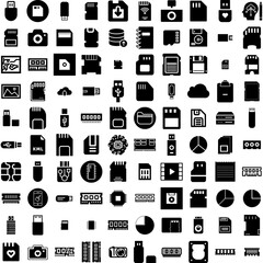 Collection Of 100 Memory Icons Set Isolated Solid Silhouette Icons Including Hand, Memories, Woman, Concept, Care, Memory, Head Infographic Elements Vector Illustration Logo