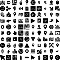 Collection Of 100 Pointer Icons Set Isolated Solid Silhouette Icons Including Vector, Illustration, Icon, Sign, Pointer, Web, Symbol Infographic Elements Vector Illustration Logo