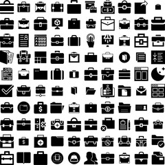 Collection Of 100 Portfolio Icons Set Isolated Solid Silhouette Icons Including Vector, Concept, Portfolio, Marketing, Business, Management, Layout Infographic Elements Vector Illustration Logo