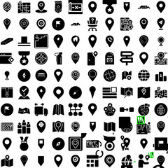 Collection Of 100 Position Icons Set Isolated Solid Silhouette Icons Including Market, Business, Concept, Positioning, Marketing, Strategy, Position Infographic Elements Vector Illustration Logo