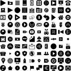 Collection Of 100 Start Icons Set Isolated Solid Silhouette Icons Including Strategy, Sport, Business, Run, Line, Start, Success Infographic Elements Vector Illustration Logo