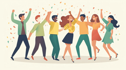AI generated: Happy group of people jumping on a white background. The concept of friendship, healthy lifestyle, success. Vector illustration in a flat style
