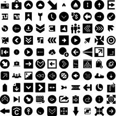 Collection Of 100 Arrow Icons Set Isolated Solid Silhouette Icons Including Set, Collection, Sign, Symbol, Vector, Arrow, Design Infographic Elements Vector Illustration Logo