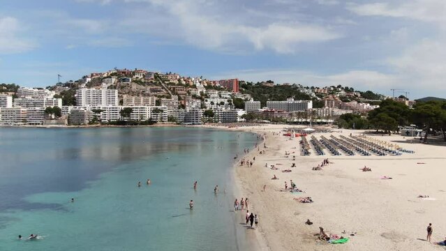 Santa Ponsa Mallorca. View of the beach in the island of Majorca. Aerial panoramic view of the sea, shore, and sand