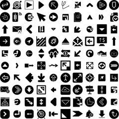 Collection Of 100 Arrow Icons Set Isolated Solid Silhouette Icons Including Design, Symbol, Sign, Vector, Set, Arrow, Collection Infographic Elements Vector Illustration Logo