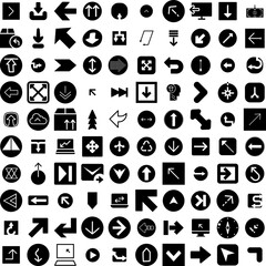 Collection Of 100 Arrow Icons Set Isolated Solid Silhouette Icons Including Sign, Set, Vector, Arrow, Collection, Design, Symbol Infographic Elements Vector Illustration Logo