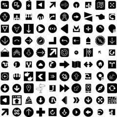 Collection Of 100 Direction Icons Set Isolated Solid Silhouette Icons Including Background, Arrow, Vector, Direction, Sign, Symbol, Illustration Infographic Elements Vector Illustration Logo