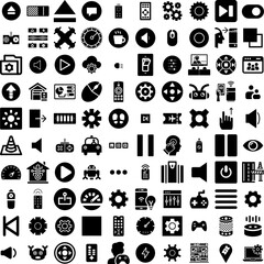 Collection Of 100 Control Icons Set Isolated Solid Silhouette Icons Including Work, Technology, Equipment, Worker, Control, Female, Man Infographic Elements Vector Illustration Logo