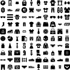 Collection Of 100 Fashion Icons Set Isolated Solid Silhouette Icons Including Beautiful, Woman, Model, Trendy, Fashion, Style, Fashionable Infographic Elements Vector Illustration Logo