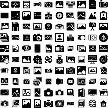 Collection Of 100 Image Icons Set Isolated Solid Silhouette Icons Including Web, Frame, Photo, Picture, Design, Vector, Image Infographic Elements Vector Illustration Logo