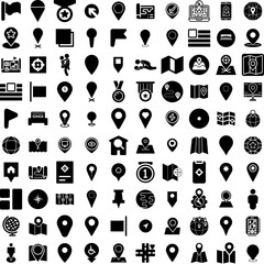 Collection Of 100 Position Icons Set Isolated Solid Silhouette Icons Including Concept, Marketing, Positioning, Position, Strategy, Business, Market Infographic Elements Vector Illustration Logo