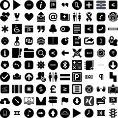 Collection Of 100 Symbol Icons Set Isolated Solid Silhouette Icons Including Vector, Symbol, Design, Illustration, Sign, Icon, Graphic Infographic Elements Vector Illustration Logo