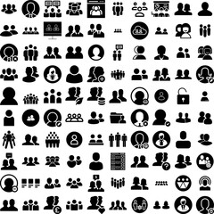 Collection Of 100 Users Icons Set Isolated Solid Silhouette Icons Including Illustration, Vector, Avatar, People, Icon, User, Business Infographic Elements Vector Illustration Logo