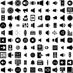 Collection Of 100 Volume Icons Set Isolated Solid Silhouette Icons Including Symbol, Sound, Audio, Vector, Button, Music, Volume Infographic Elements Vector Illustration Logo