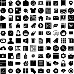 Collection Of 100 Interface Icons Set Isolated Solid Silhouette Icons Including Design, Digital, Interface, Vector, Screen, Template, Frame Infographic Elements Vector Illustration Logo