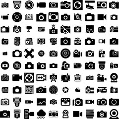 Collection Of 100 Camera Icons Set Isolated Solid Silhouette Icons Including Lens, Illustration, Digital, Photo, Photography, Equipment, Camera Infographic Elements Vector Illustration Logo