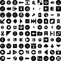 Collection Of 100 Arrow Icons Set Isolated Solid Silhouette Icons Including Set, Arrow, Sign, Vector, Collection, Symbol, Design Infographic Elements Vector Illustration Logo