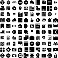 Collection Of 100 Interface Icons Set Isolated Solid Silhouette Icons Including Interface, Design, Frame, Template, Vector, Digital, Screen Infographic Elements Vector Illustration Logo