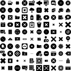 Collection Of 100 Cancel Icons Set Isolated Solid Silhouette Icons Including Isolated, Red, Cancelled, Sign, Icon, Cancel, Vector Infographic Elements Vector Illustration Logo