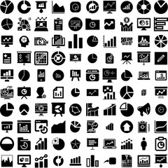 Collection Of 100 Chart Icons Set Isolated Solid Silhouette Icons Including Diagram, Data, Chart, Graph, Business, Vector, Design Infographic Elements Vector Illustration Logo