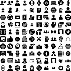 Collection Of 100 Customer Icons Set Isolated Solid Silhouette Icons Including Support, Client, Customer, People, Business, Service, Online Infographic Elements Vector Illustration Logo