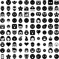 Collection Of 100 Emotion Icons Set Isolated Solid Silhouette Icons Including Face, Expression, Emotion, Symbol, Happy, Smile, Illustration Infographic Elements Vector Illustration Logo