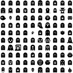Collection Of 100 Ghost Icons Set Isolated Solid Silhouette Icons Including Ghost, Spooky, Fear, Horror, White, Halloween, Scary Infographic Elements Vector Illustration Logo