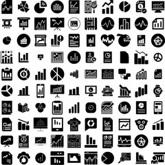 Collection Of 100 Graph Icons Set Isolated Solid Silhouette Icons Including Graph, Data, Financial, Diagram, Business, Finance, Chart Infographic Elements Vector Illustration Logo