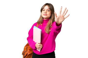 Young student girl over isolated chroma key background counting five with fingers