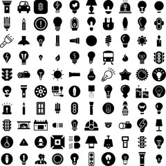 Collection Of 100 Light Icons Set Isolated Solid Silhouette Icons Including Shine, Background, Effect, Glow, Light, Abstract, Bright Infographic Elements Vector Illustration Logo