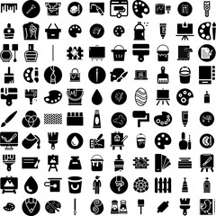 Collection Of 100 Paint Icons Set Isolated Solid Silhouette Icons Including Paint, Texture, Art, Brush, Stroke, Grunge, Isolated Infographic Elements Vector Illustration Logo