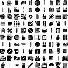 Collection Of 100 Pencil Icons Set Isolated Solid Silhouette Icons Including Drawing, Illustration, Isolated, School, Vector, Pencil, Office Infographic Elements Vector Illustration Logo