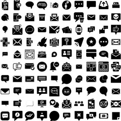 Collection Of 100 Message Icons Set Isolated Solid Silhouette Icons Including Web, Design, Communication, Icon, Message, Illustration, Vector Infographic Elements Vector Illustration Logo