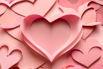 Beautiful art of paper cut heart in pink for valentine day background. generative ai. - 606740635