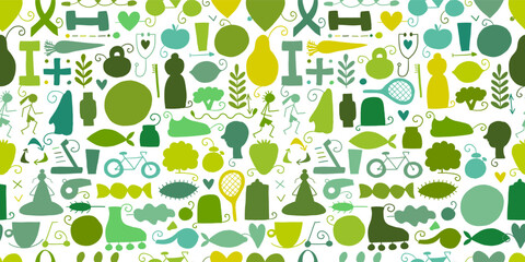 World health day. Seamless Pattern with healty lifestyle for your design. Vector illustration