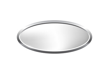 Silver ellipse button with frame vector illustration. 3d steel glossy elegant oval design for empty emblem, medal or badge, shiny and gradient light effect on plate isolated on white background