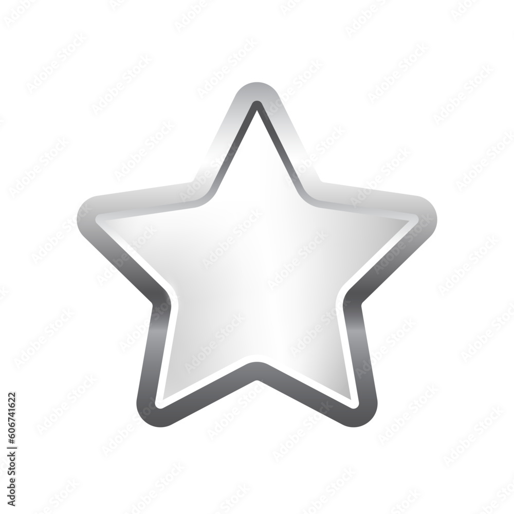 Poster silver star shape button with frame vector illustration. 3d steel glossy elegant design for empty em