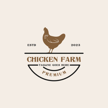 Creative vintage chicken farm logo design concept illustration idea