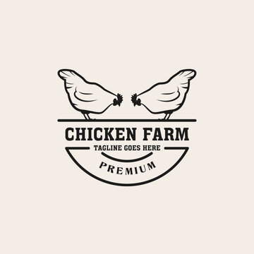 Creative vintage chicken farm logo design concept illustration idea