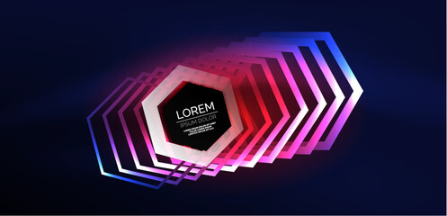 Hexagon abstract background. Techno glowing neon hexagon shapes vector illustration for wallpaper, banner, background, landing page, wall art, invitation, prints, posters