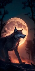 wolf howling at night beautiful scene