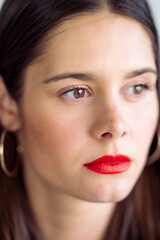 Close up of woman with red lips