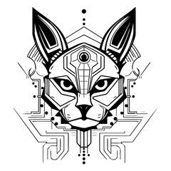 Abstract cat drawing with a fusion of lines and shapes, capturing the feline grace and enigmatic charm in a unique artistic interpretation